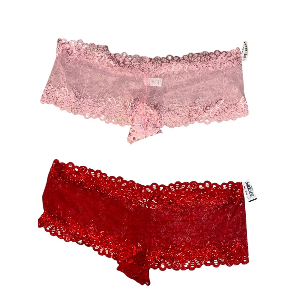 NEW WITH TAGS SET OF 2 Escante Lace Cheeky Panties Pink & Red Women Size‎ 3X/4X